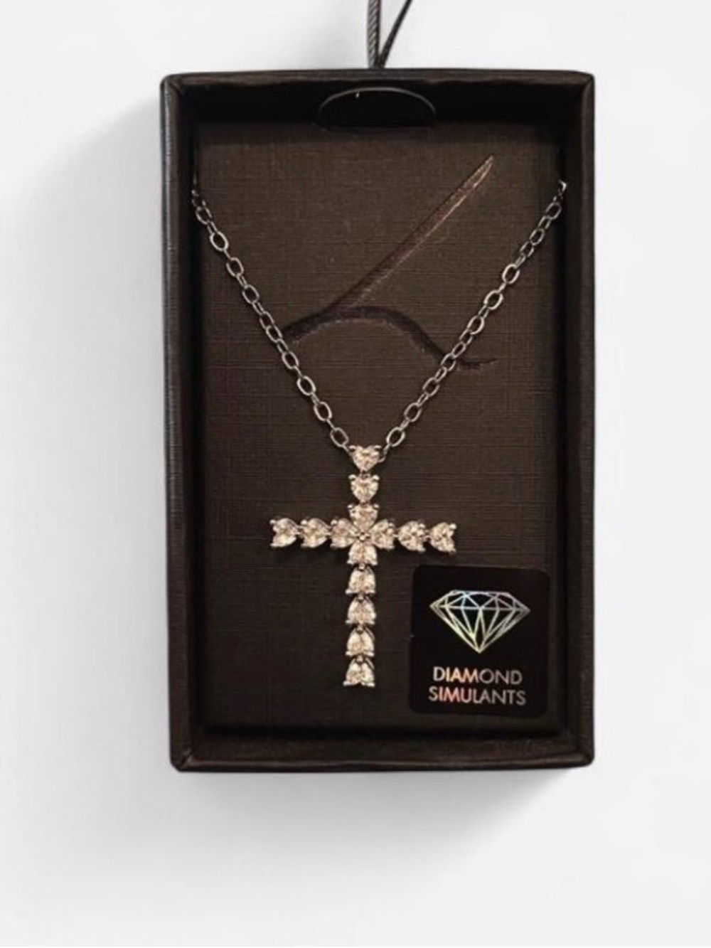 Sparkling Clear Crystal Cross Necklace — Silver Tone